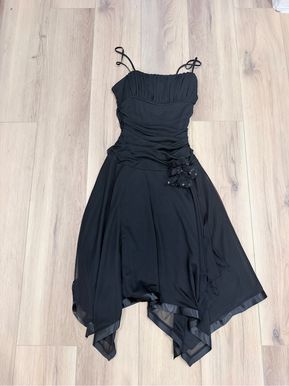 Vintage y2k Black Spaghetti Strap Handkerchief Hem Dress